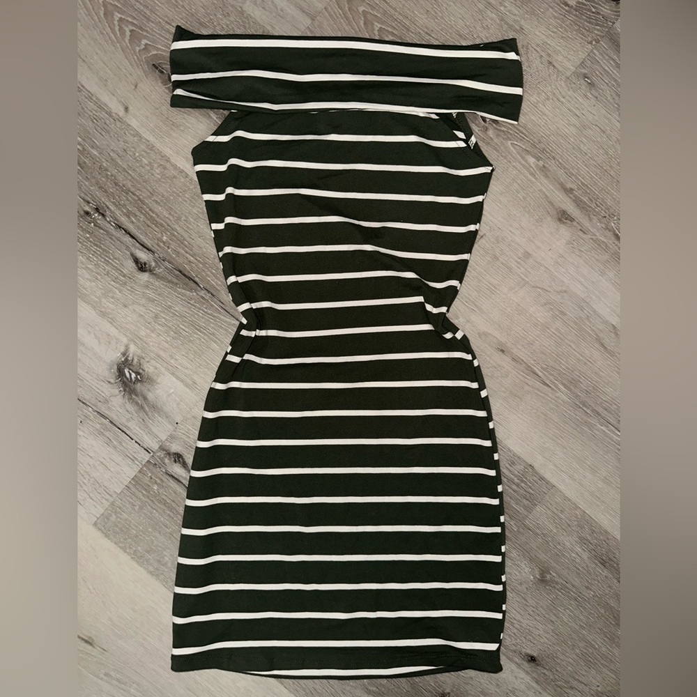 Striped Green and White Off-Shoulder Dress